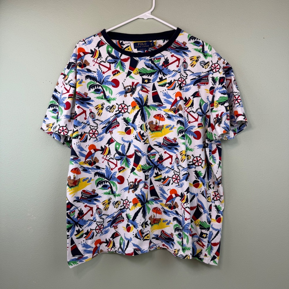 Polo Ralph Lauren Mens XL Classic Fit Tropical Nautical Polo Bear T-Shirt Multi